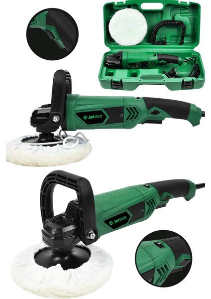 Jetvolt Devir Ayarlı Polisaj Makinesi 6 Kademeli Pasta Cila Kiti 1300 Watt 180 mm - Yeşil