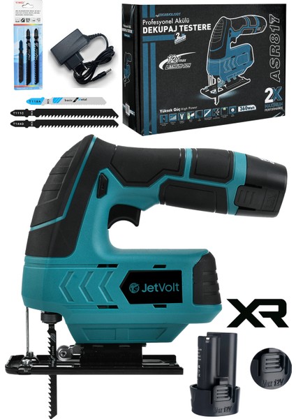 Jetvolt Profesyonel Çift Akülü 12 Volt Li-Ion Şarjlı Dekupaj Testere - Mavi