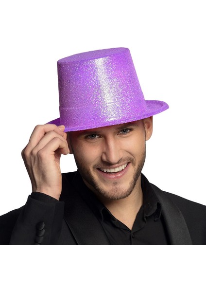 Floresan Mor Renk Simli Uzun Fötr Melon Şapka 12 cm - Lisinya fiyatları