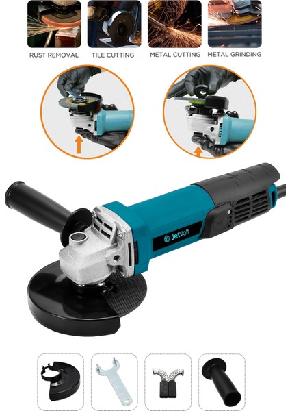 Jetvolt Profesyonel 550W Avuç Taşlama Makinesi 125MM Bakır Sargılı Spiral - Mavi