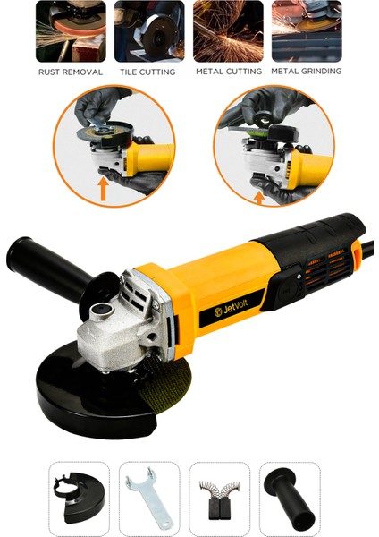 Jetvolt Profesyonel 550W Avuç Taşlama Makinesi 125MM Bakır Sargılı Spiral - Sarı