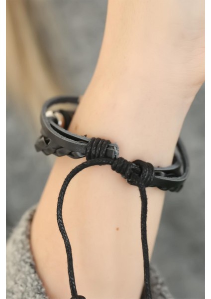 Siyah Renkli Sonsuzluk Tasarım Çoklu Deri Bayan Bileklik - Lisinya