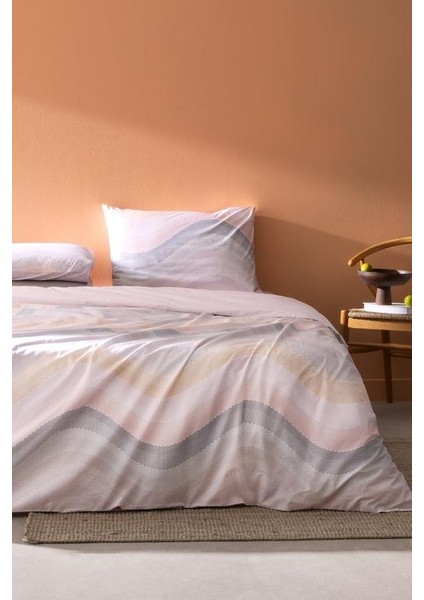 Yeni Sezon Suivre King Size %100 Pamuk Ranforce Baskılı Nevresim Takımı - Pudra - Pudra
