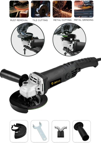 Jetvolt Profesyonel 1200W Avuç Taşlama Makinesi 125MM 6 Kademeli Uzun Kuyruk - Siyah
