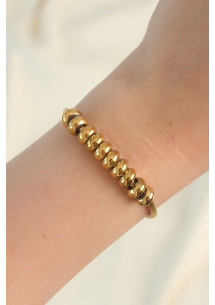 316L Çelik Gold Renk Oval Figürlü Bileklik - Lisinya