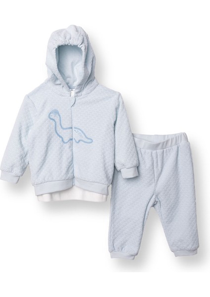 Erkek Bebek Yenidoğan Dinosaur Sweatshirt-Hırka-Alt Fitilli Kadife Uzun Kol Patiksiz Paça