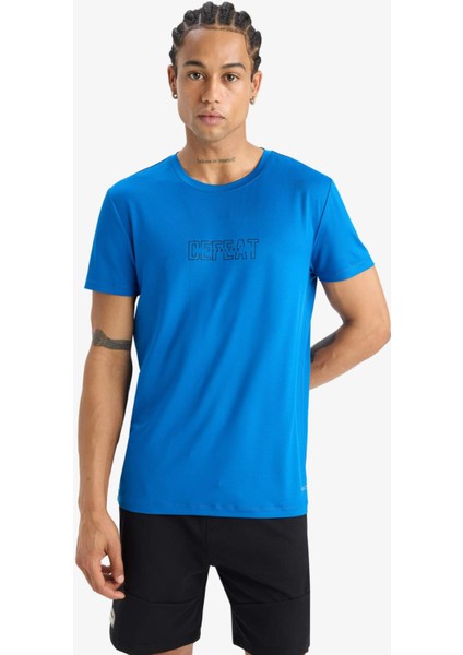 Fit Slim Fit Dar Kesim Bisiklet Yaka Esnek Kumaş Baskılı Sporcu Kısa Kollu Tişört E7516AX25AU