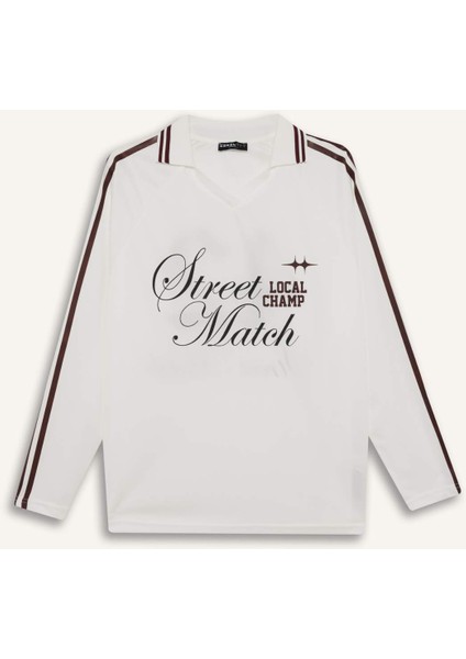 Oversize Geniş Kalıp Polo Yaka Uzun Kollu Tişört F8751AX25AU