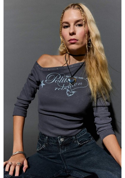 Coool Fitted Açık Omuzlu Fitilli Kaşkorse Uzun Kollu Tişört fiyatları