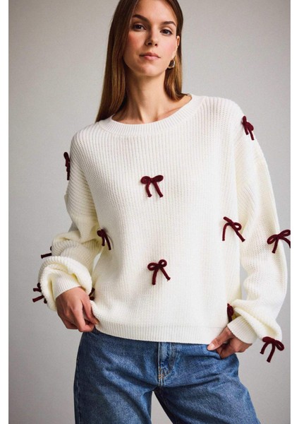 Kayık Yaka Fiyonk Detaylı Kazak G3337AX25AU