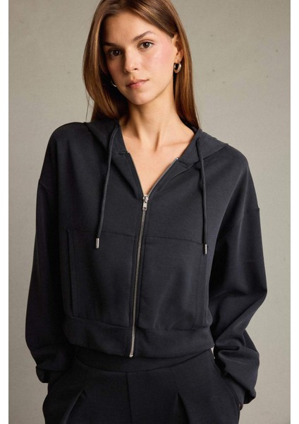 Kapüşonlu Modal Fermuarlı Sweatshirt G2915AX25AU