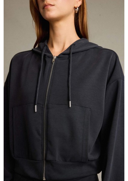 Kapüşonlu Modal Fermuarlı Sweatshirt G2915AX25AU indirimleri