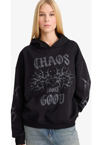 Coool Oversize Geniş Kalıp Kapüşonlu Baskılı Sweatshirt G1223AX25WN