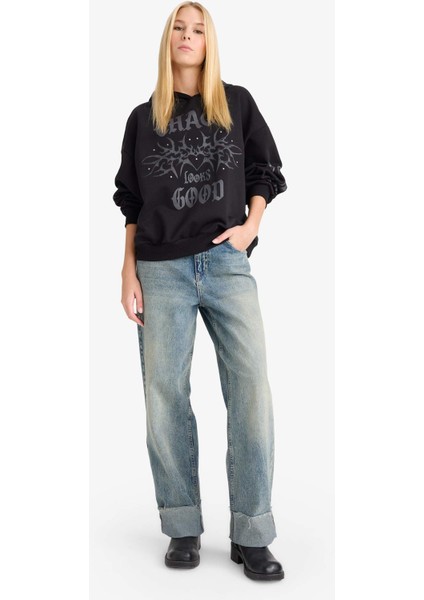 Coool Oversize Geniş Kalıp Kapüşonlu Baskılı Sweatshirt G1223AX25WN fiyatları