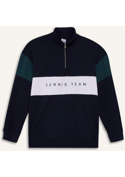 Fit Boxy Fit Dik Yaka Yarım Fermuarlı Sporcu Sweatshirt F0199AX25AU
