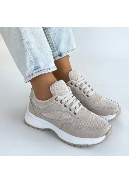 Slar Bej Cilt Bağcıklı Spor Ayakkabı - Lisinya modelleri