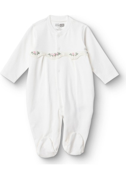 Kız Bebek Yenidoğan Patikli Tulum Çıtçıtlı Interlok Bisiklet Yaka Uzun Kol