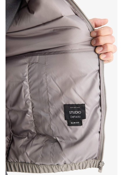 Su İtici Rüzgar Geçirmez Slim Fit Dar Kesim Astarlı Fermuarlı Cepli Mont D7532AX25AU