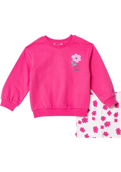 Kız Bebek Sweatshirt - Tayt Şardonlu Bisiklet Yaka Uzun Kol Reçme Paça modelleri