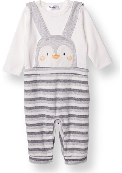 Erkek Bebek Yenidoğan Salopet-Sweatshirt Çıtçıtlı Happy Penguin Bisiklet Yaka Uzun Kol Patiksiz Paç