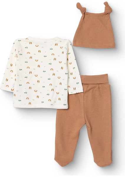 Erkek Bebek Yenidoğan Wooden Car Zıbın-Şapka-Patikli Alt V Yaka Uzun Kol Patikli Paça fiyatları