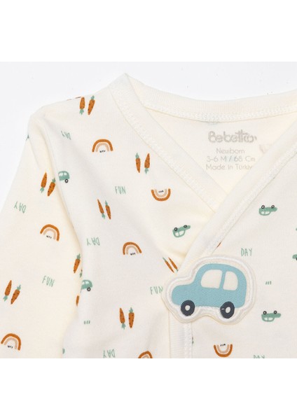 Erkek Bebek Yenidoğan Wooden Car Zıbın-Şapka-Patikli Alt V Yaka Uzun Kol Patikli Paça modelleri