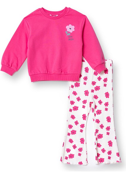 Kız Bebek Sweatshirt - Tayt Şardonlu Bisiklet Yaka Uzun Kol Reçme Paça