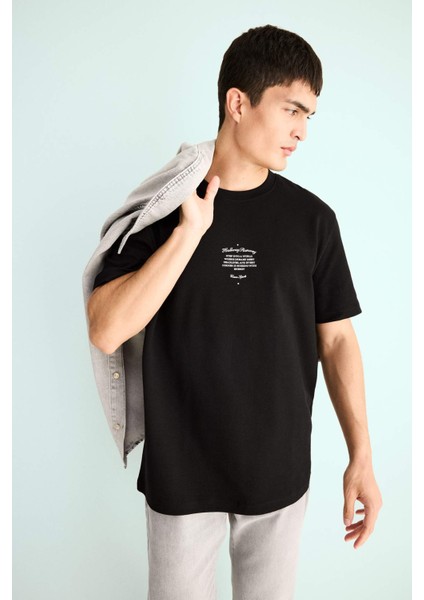 Regular Fit Bisiklet Yaka Baskılı Kısa Kollu Tişört F3475AX25AU