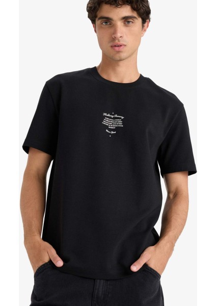 Regular Fit Bisiklet Yaka Baskılı Kısa Kollu Tişört F3475AX25AU fırsatları