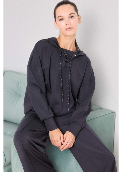 Modal Bağlama Detaylı Sweatshirt-Fall in Love Loungewear G0002AX25WN