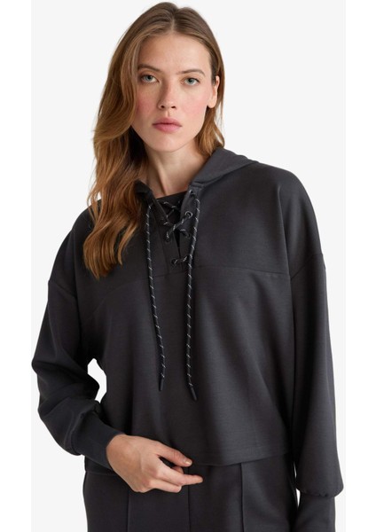 Modal Bağlama Detaylı Sweatshirt-Fall in Love Loungewear G0002AX25WN