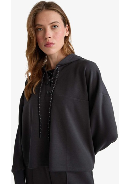 Modal Bağlama Detaylı Sweatshirt-Fall in Love Loungewear G0002AX25WN