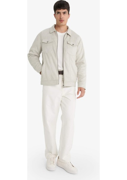 Slim Fit Dar Kesim Gömlek Yaka Fermuarlı İç Cepli Süet Mevsimlik Baharlık Ceket Mont A3254AX25AU fiyatları