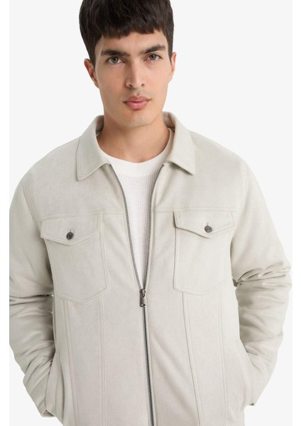 Slim Fit Dar Kesim Gömlek Yaka Fermuarlı İç Cepli Süet Mevsimlik Baharlık Ceket Mont A3254AX25AU fırsatları