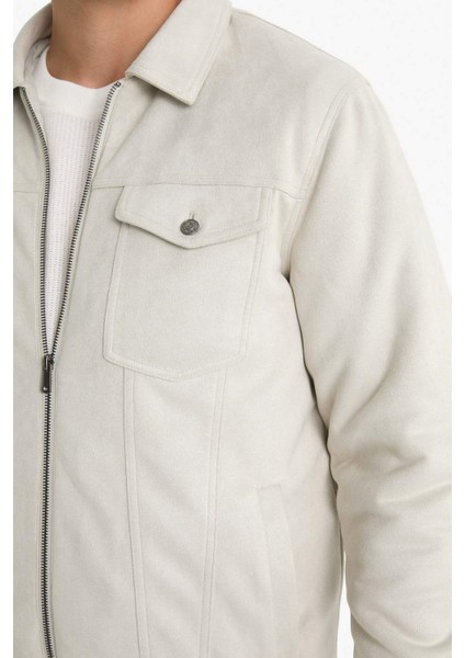 Slim Fit Dar Kesim Gömlek Yaka Fermuarlı İç Cepli Süet Mevsimlik Baharlık Ceket Mont A3254AX25AU indirimleri