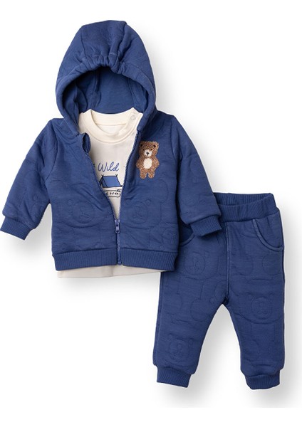 Erkek Bebek Yenidoğan Bearish Sweatshirt-Hırka-Alt Kapitone Örme Bisiklet Yaka Uzun Kol Patiksiz Pa