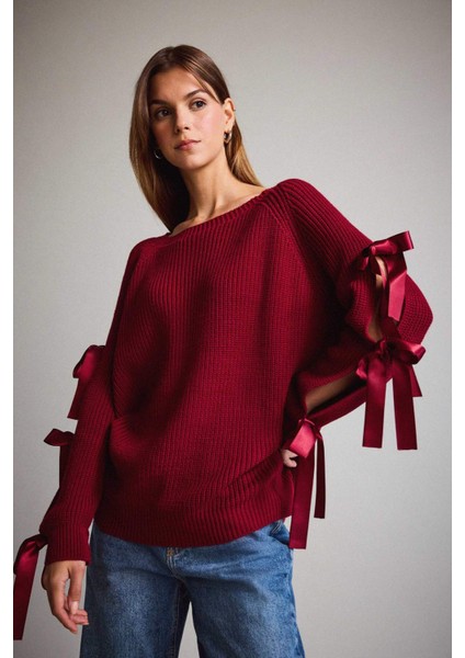 Kayık Yaka Fiyonk Detaylı Kazak G3338AX25AU