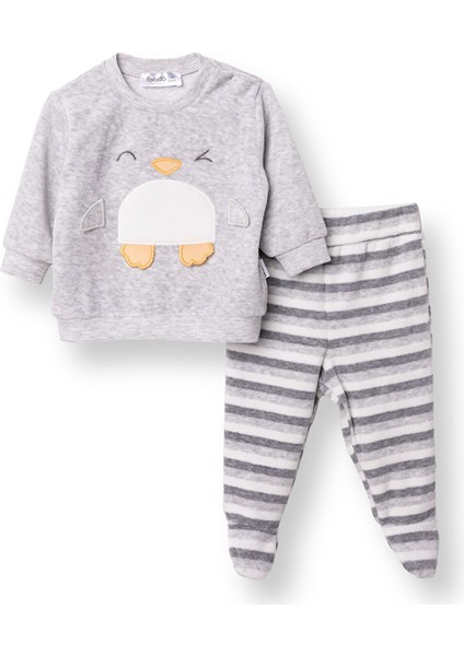 Erkek Bebek Yenidoğan Kadife Patikli Alt-Sweatshirt Çıtçıtlı Bisiklet Yaka Uzun Kol Patikli Paça
