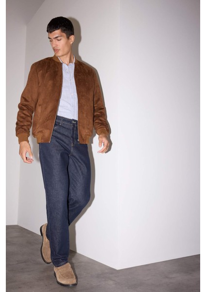 Slim Fit Dar Kesim Süet Kolej Yaka Fermuarlı Çift Cepli Mevsimlik Baharlık Bomber Mont Ceket A3866AX25AU fiyatları