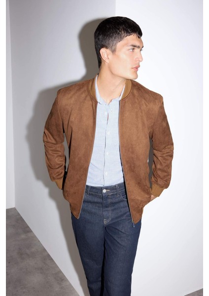 Slim Fit Dar Kesim Süet Kolej Yaka Fermuarlı Çift Cepli Mevsimlik Baharlık Bomber Mont Ceket A3866AX25AU modelleri