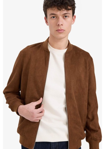Slim Fit Dar Kesim Süet Kolej Yaka Fermuarlı Çift Cepli Mevsimlik Baharlık Bomber Mont Ceket A3866AX25AU fırsatları