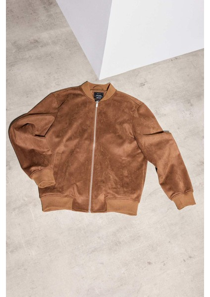 Slim Fit Dar Kesim Süet Kolej Yaka Fermuarlı Çift Cepli Mevsimlik Baharlık Bomber Mont Ceket A3866AX25AU