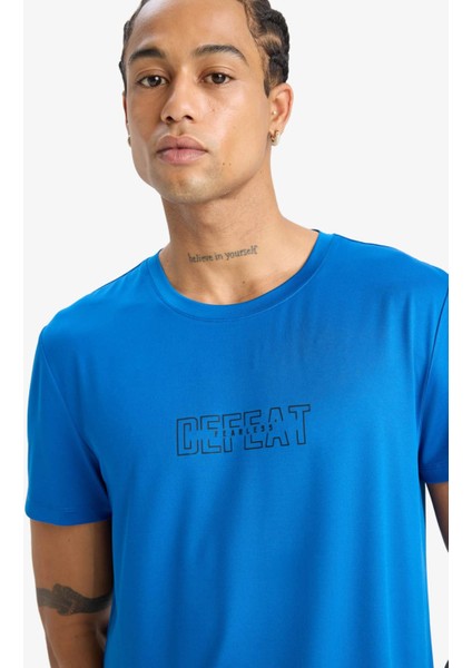 Fit Slim Fit Dar Kesim Bisiklet Yaka Esnek Kumaş Baskılı Sporcu Kısa Kollu Tişört E7516AX25AU fırsatları