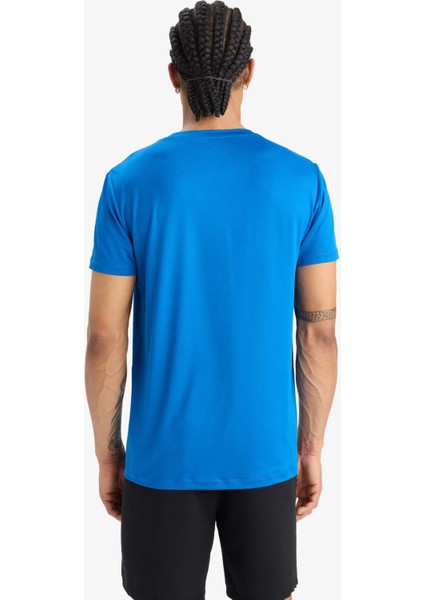 Fit Slim Fit Dar Kesim Bisiklet Yaka Esnek Kumaş Baskılı Sporcu Kısa Kollu Tişört E7516AX25AU