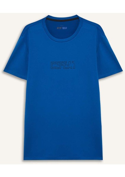 Fit Slim Fit Dar Kesim Bisiklet Yaka Esnek Kumaş Baskılı Sporcu Kısa Kollu Tişört E7516AX25AU