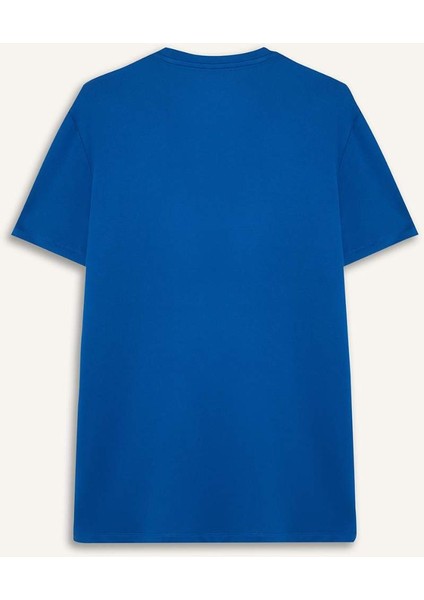 Fit Slim Fit Dar Kesim Bisiklet Yaka Esnek Kumaş Baskılı Sporcu Kısa Kollu Tişört E7516AX25AU