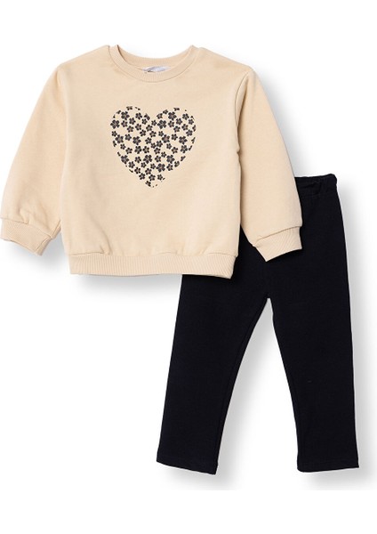 Kız Bebek Sweatshirt - Tayt Bisiklet Yaka Uzun Kol Reçme