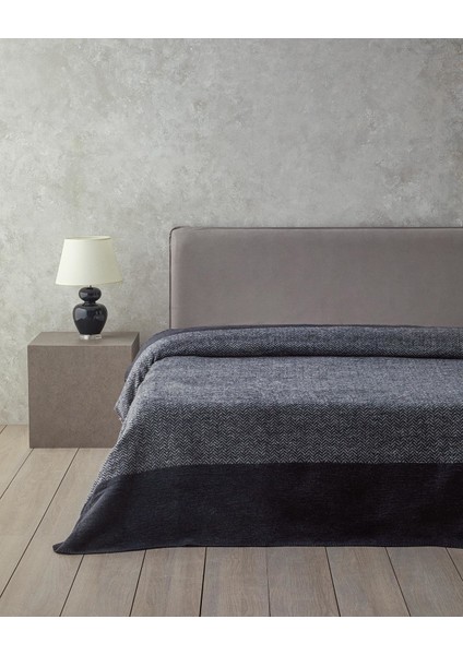 Modern Chevron Pamuk Akrilik Çift Kişilik Battaniye 200X220 cm Koyu Gri