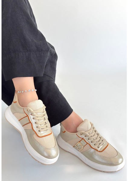 Tanwe Bej Cilt Bağcıklı Spor Ayakkabı - Lisinya