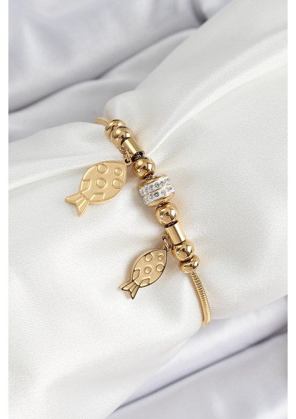 316L Çelik Gold Renk Balık Model Kadın Bileklik - Lisinya